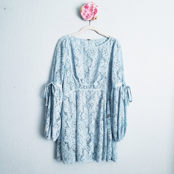 Free People Ruby Blue Longsleeve Lace Dress - Picture 2 of 6